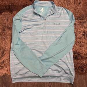 johnnie-O Sully 1/4 Zip Pullover Light Blue Striped Performance Sweatshirt
